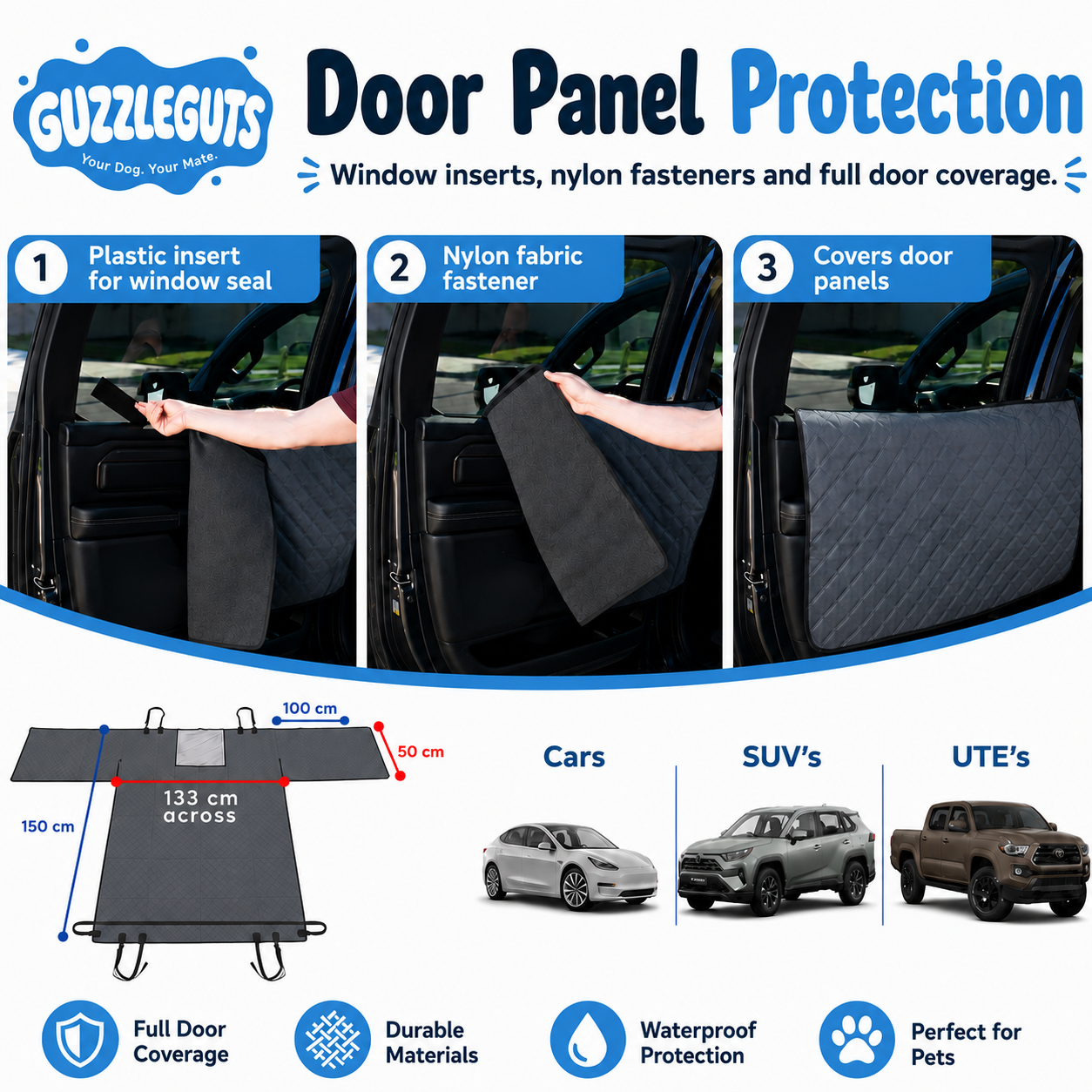 Waterproof dog car seat cover hammock installed across a car back seat